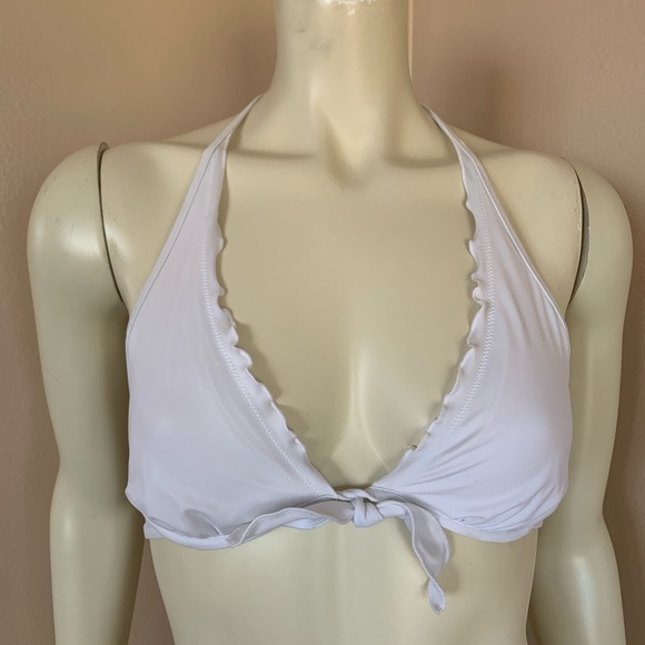 Victoria Secret Swim 34C Women's White Halter Ruffle String Underwire Bikini Top